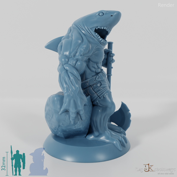 Shark people with axes