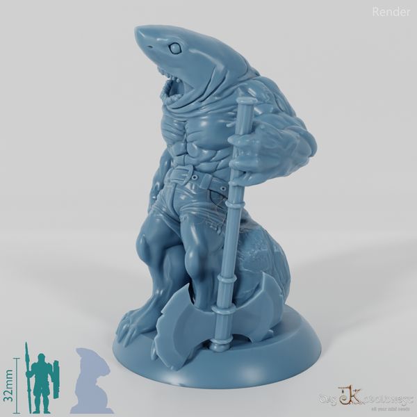 Shark people with axes