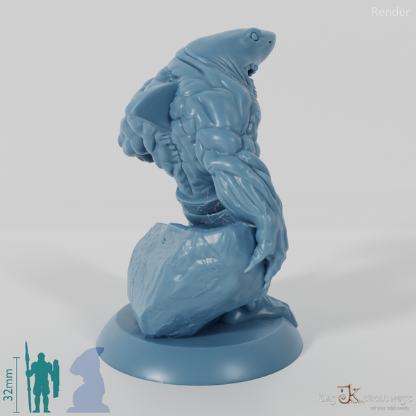 Shark people with axes