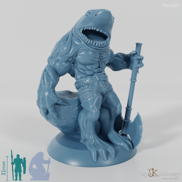 Shark people with axes