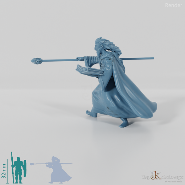 Zauberer mit Stab und Buch