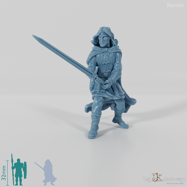 Aranglor, human ranger in fighting stance