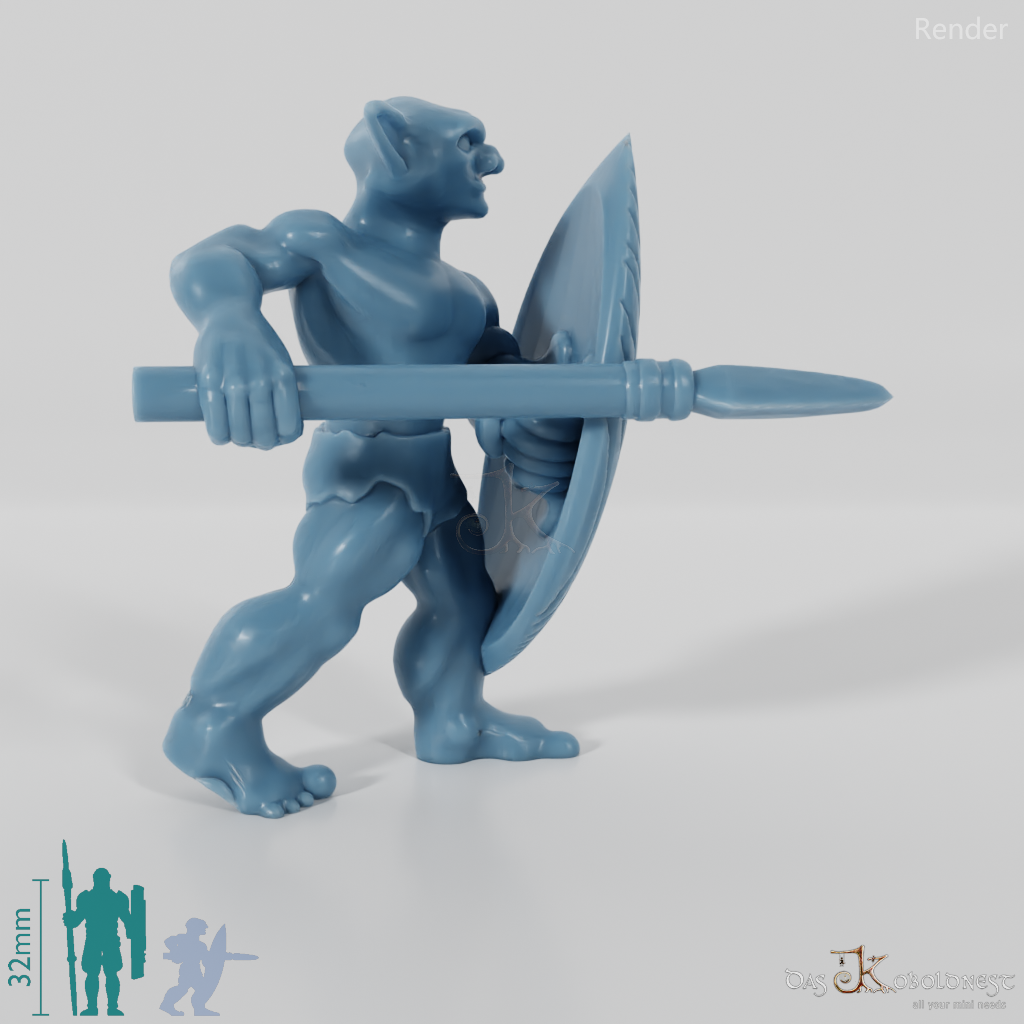 Goblin warrior with spear and shield 01