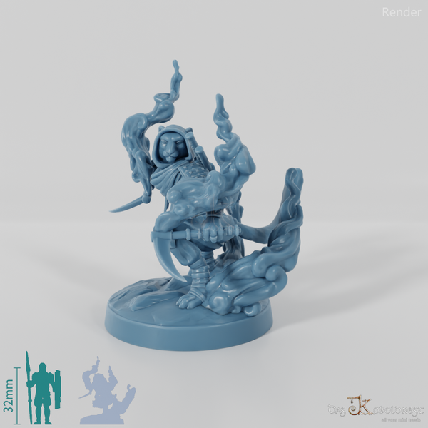 Adhira, catfolk villain with mist