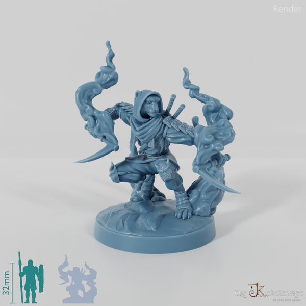 Adhira, catfolk villain with mist