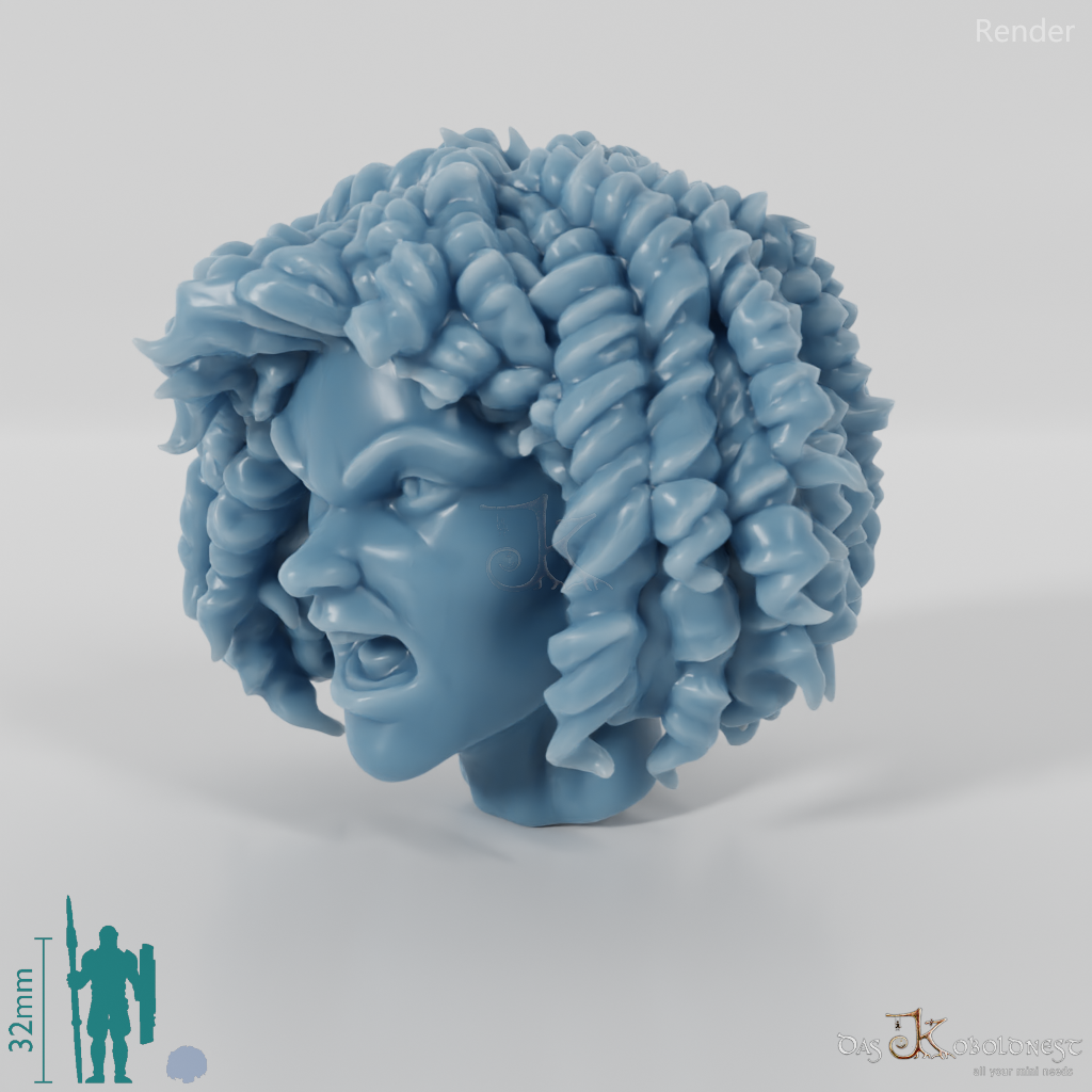 Woman's Head - Curly Afro (Angry)