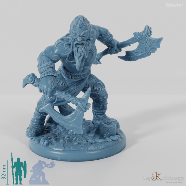 Nordic Berserker with two one-handed axes