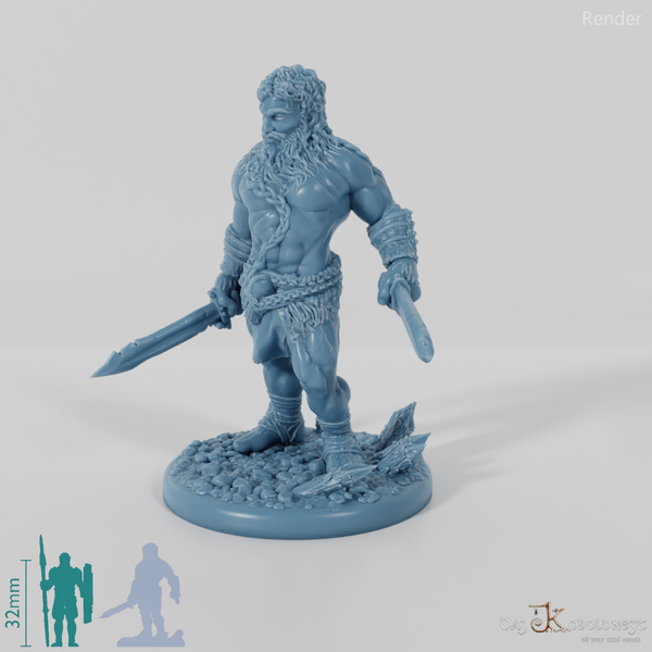 Nordic berserker with two one-handed swords