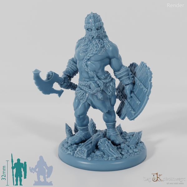 Nordic berserker with ax and shield