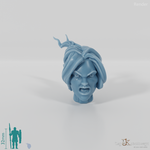 Woman's head - elf with long flowing hair (angry)