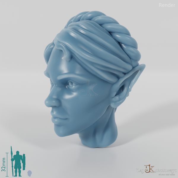 Female head - elf with braided wreath of hair
