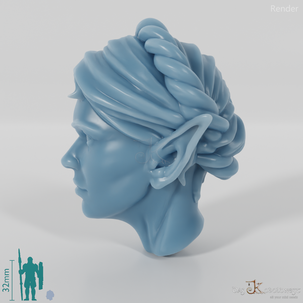 Female head - elf with braided wreath of hair