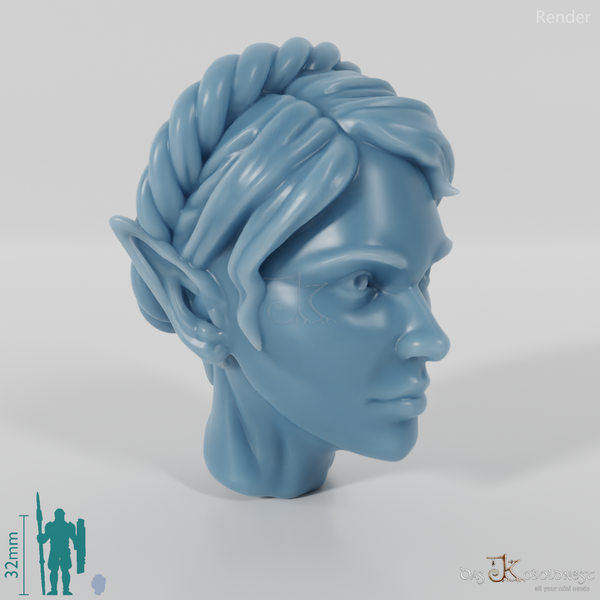 Female head - elf with braided wreath of hair