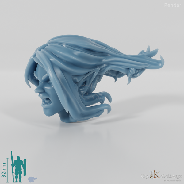 Woman's head - elf with medium-long hair (angry)