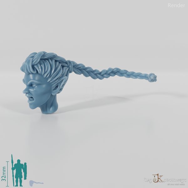 Woman's Head - Elf with Long Braid (Angry)