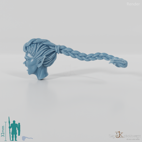 Woman's Head - Elf with Long Braid (Angry)