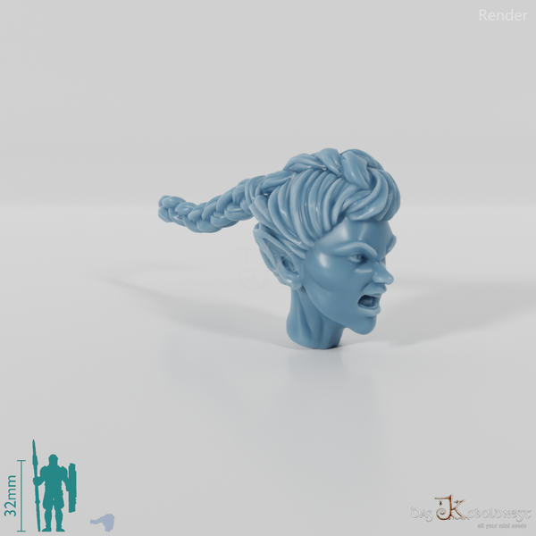 Woman's Head - Elf with Long Braid (Angry)