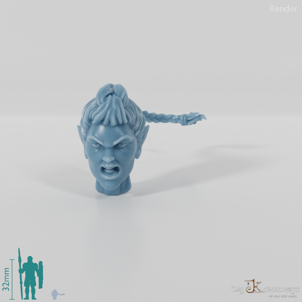 Woman's Head - Elf with Long Braid (Angry)