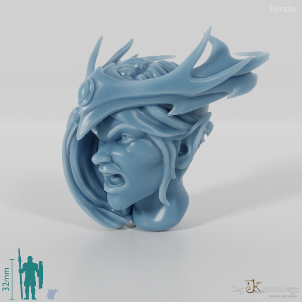 Woman's Head - Elf with Crown (Angry)