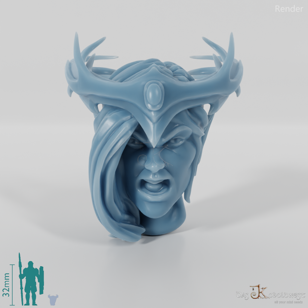 Woman's Head - Elf with Crown (Angry)