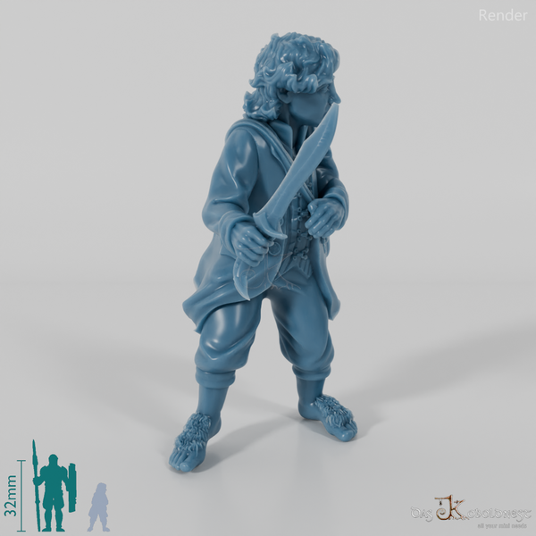 Falco, Halfling Treasure Bearer in Combat Stance (Remastered)