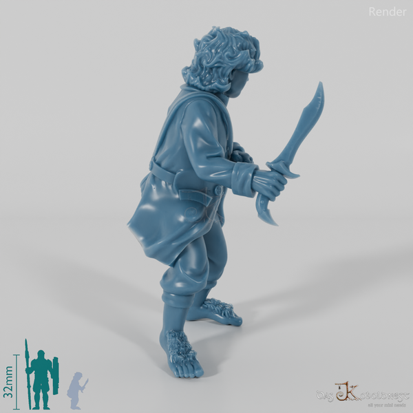 Falco, Halfling Treasure Bearer in Combat Stance (Remastered)