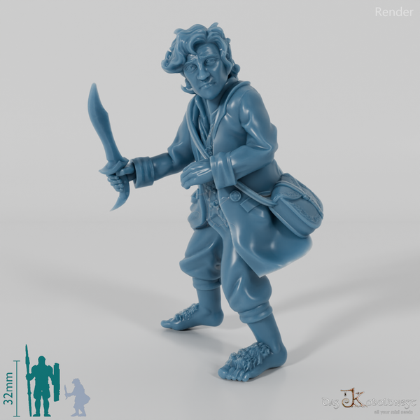 Falco, Halfling Treasure Bearer in Combat Stance (Remastered)