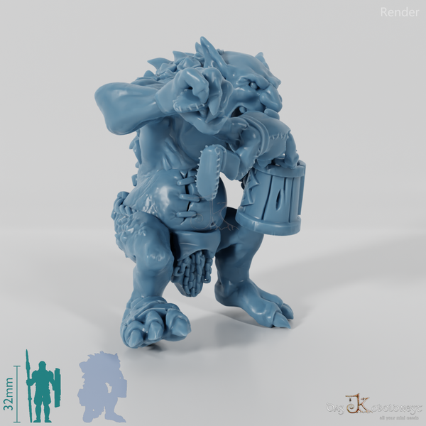 Sitting troll with goblin and beer