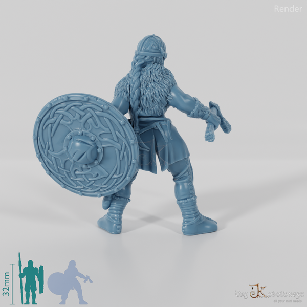 Helmeted shield maiden with ax and shield