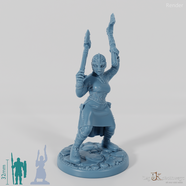 Helmeted shieldmaiden with one-handed axes 2