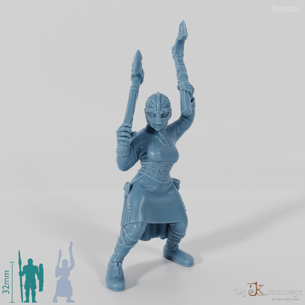 Helmeted shieldmaiden with one-handed axes 2