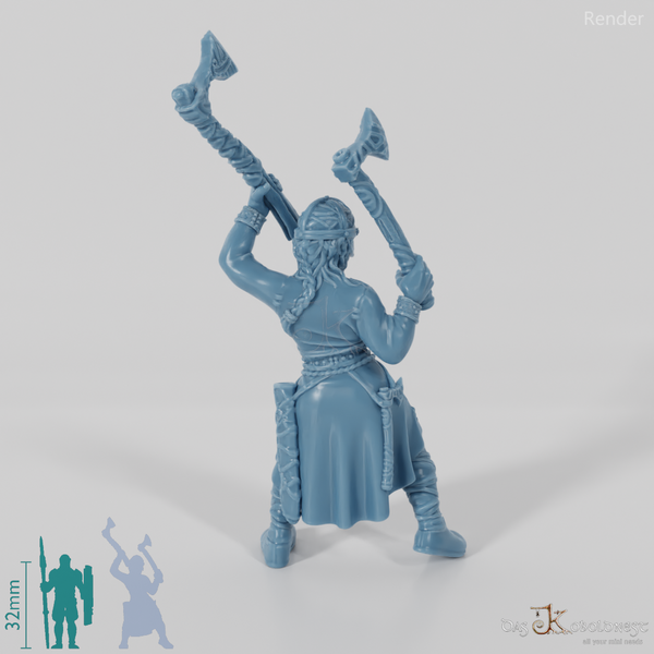 Helmeted shieldmaiden with one-handed axes 2