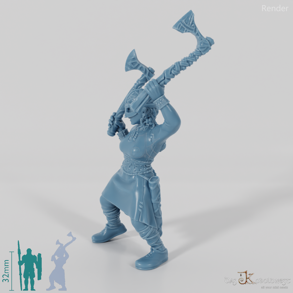Helmeted shieldmaiden with one-handed axes 2