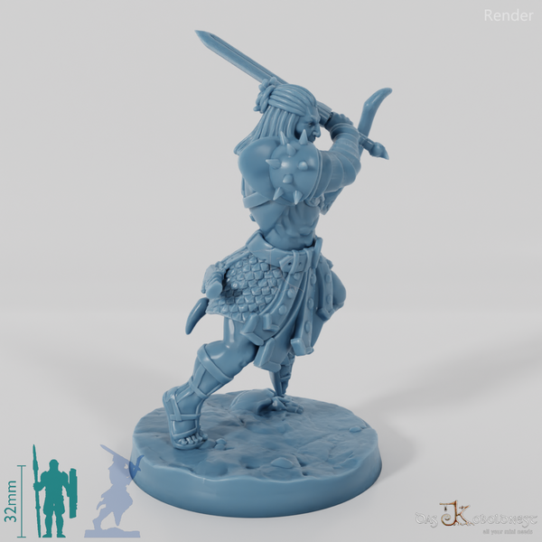 Rhom der Unerbittliche, Menschen-Gladiator mit Schwert und Bogen