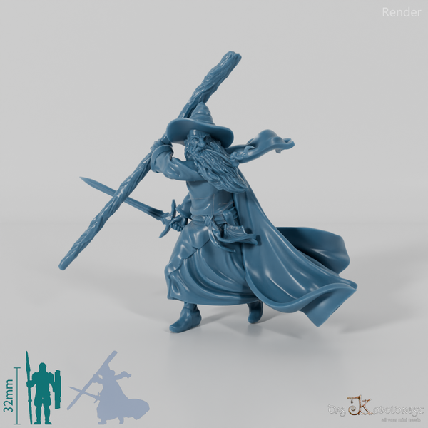 Gollnir, Gray Wizard in Battle Stance (Remastered)