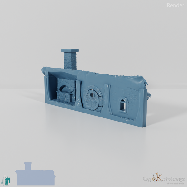 Halblinghöhlen-Fassade mit Strohdach