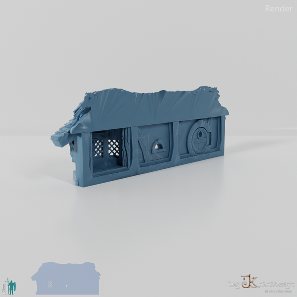 Halblinghöhlen-Fassade mit Stroh- und Erddach