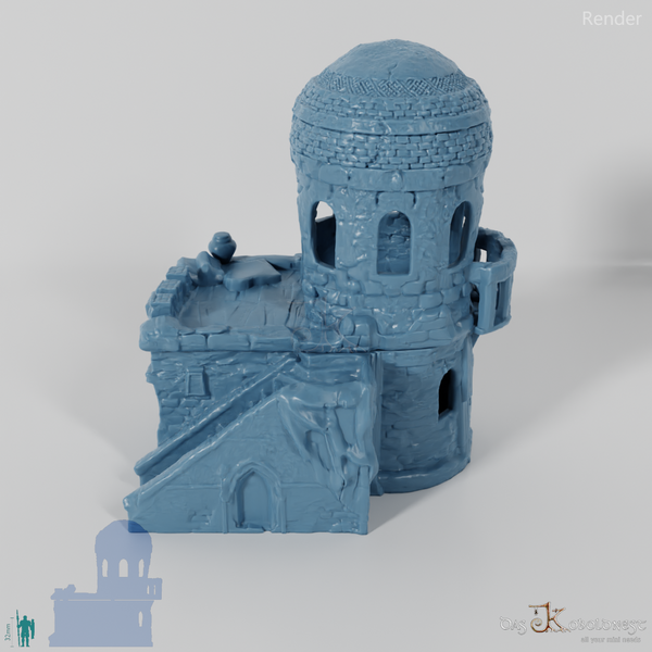 Large desert house with a round tower