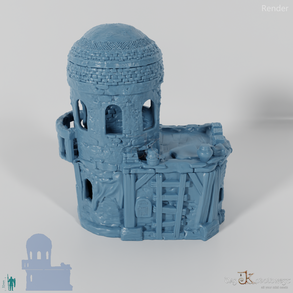 Large desert house with a round tower