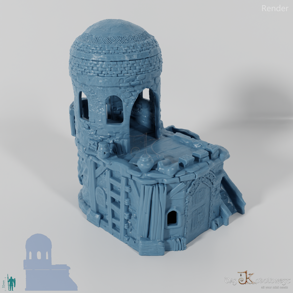 Large desert house with a round tower