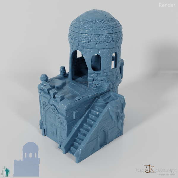 Large desert house with a round tower