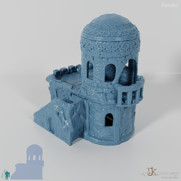 Large desert house with a round tower