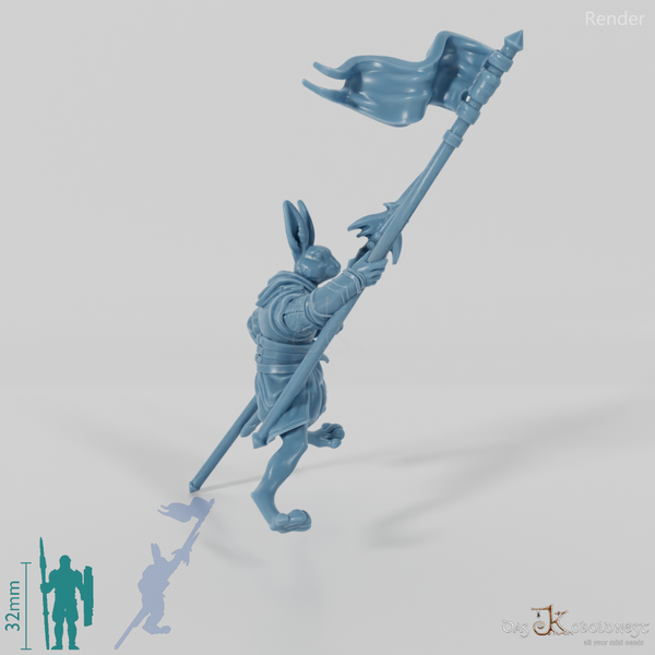Rabbit people banner bearer in riding pose