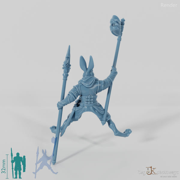 Rabbit people banner bearer in riding pose