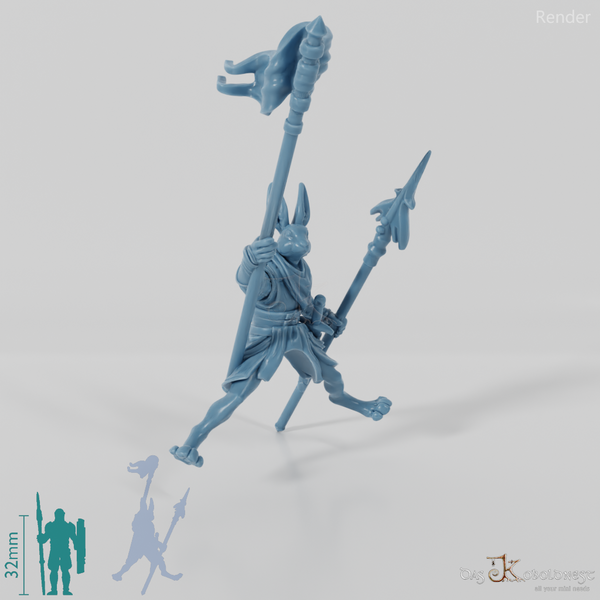 Rabbit people banner bearer in riding pose