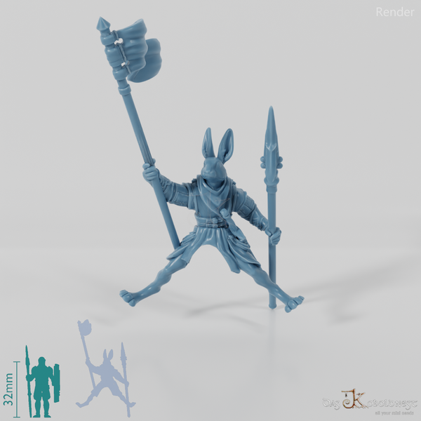 Rabbit people banner bearer in riding pose