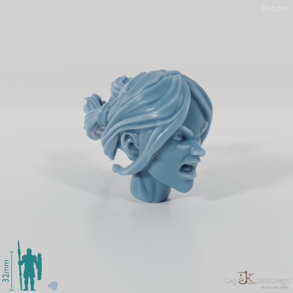 Woman's Head - Two Ponytails (Angry)