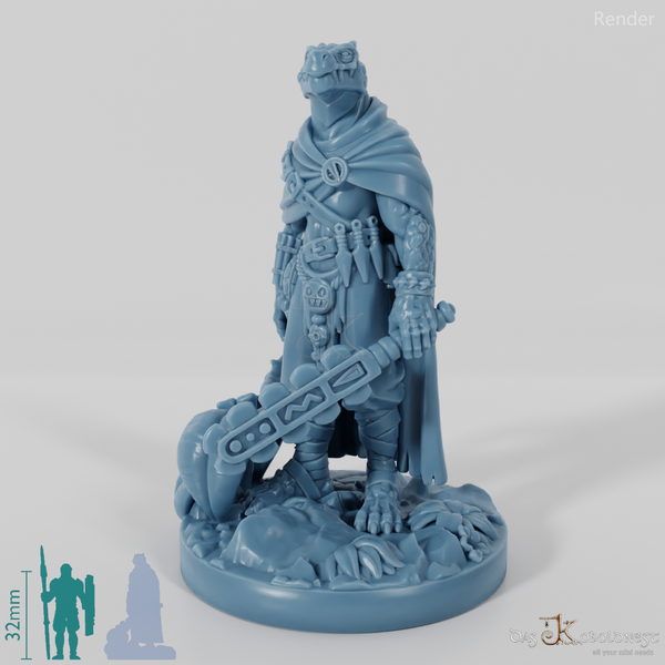 Koa, Lizard Folk Battlemaster with Club (Pose 1)