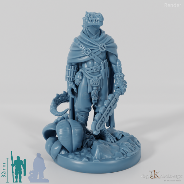 Koa, Lizard Folk Battlemaster with Club (Pose 1)