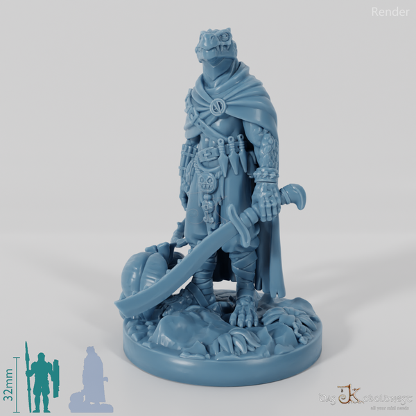 Koa, lizardfolk battle master with sword (pose 1)